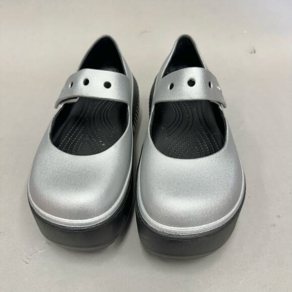 Crocs Stomp Mary Jane Platform Shoes in Silver/Black Women's Size 10 Mens 8 NWOT - Picture 6 of 16